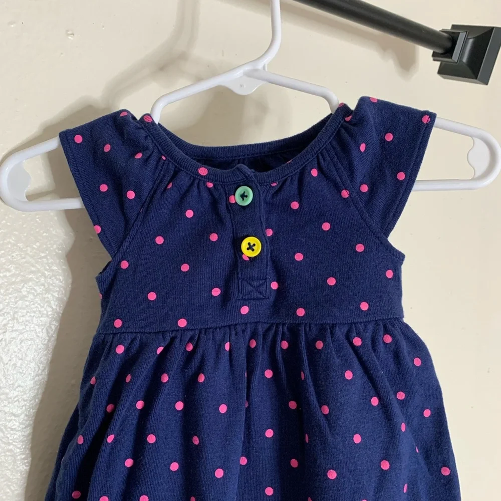 Carter's Newborn Baby Girl Dress & Matching Diaper Cover -Blue w Pink Polka Dots
